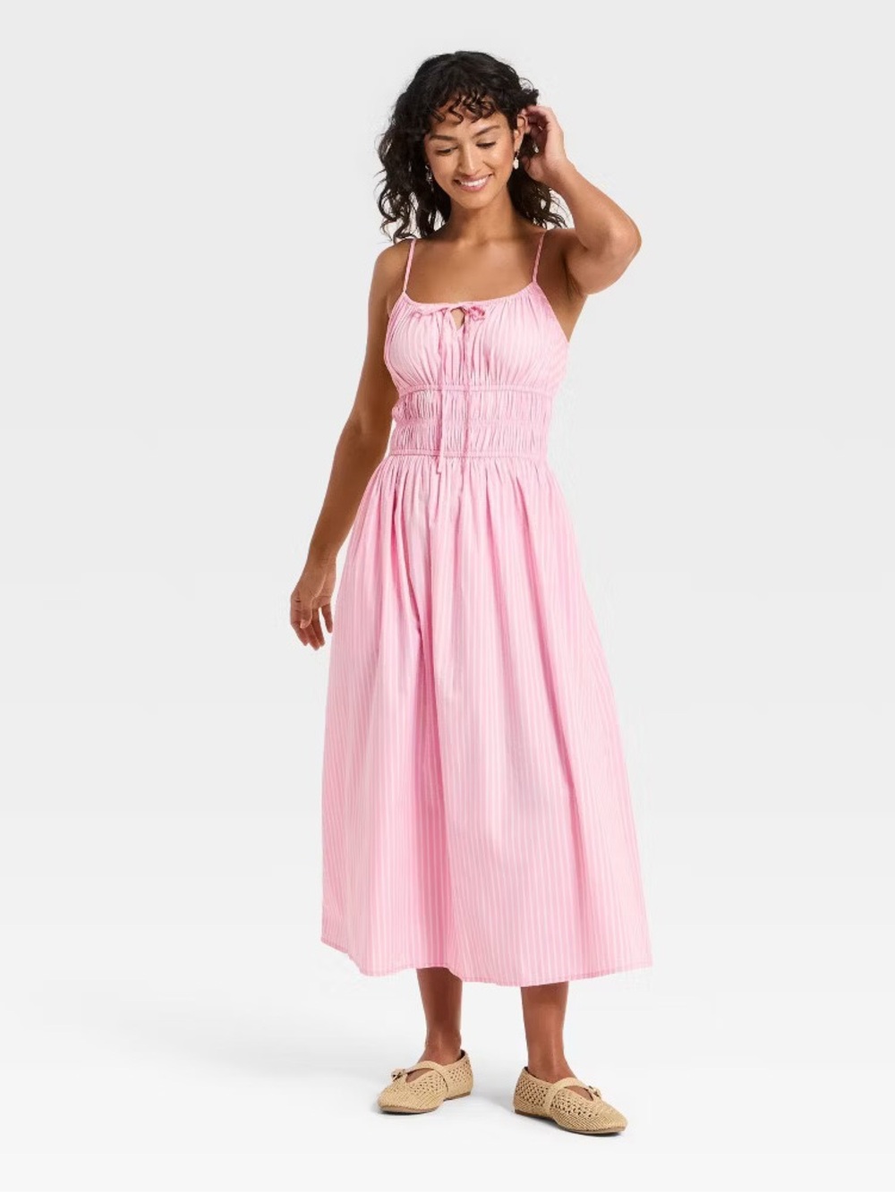 Universal Thread Pink Striped Smocked Midi Sundress